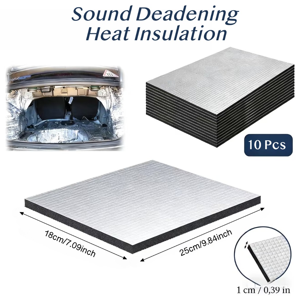 Sound Dampening Foam - 10 Stück 10mm Auto-Schalldämmungsmatte Aluminiumfolie Wärmeisolierung