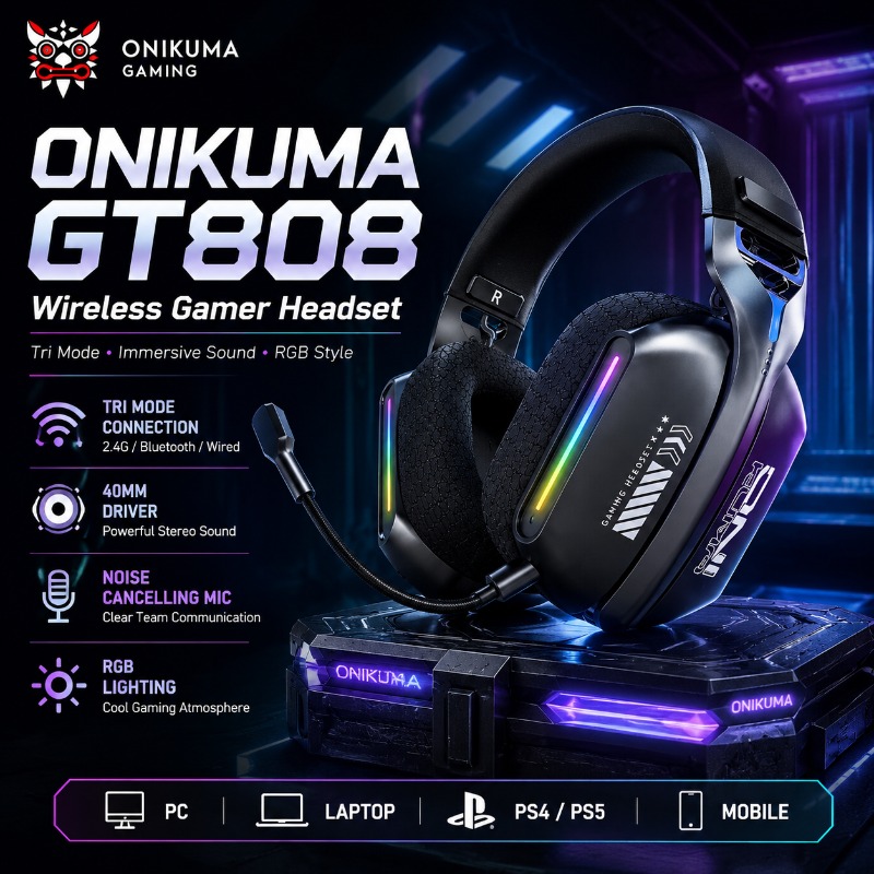 Esports Gaming Headphones - ONIKUMA GT808 Kabelloses Gaming-Headset, Tri-Modus, Bluetooth,