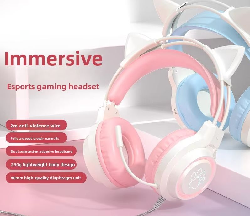 Esports Gaming Headphones - LGOODVIN SY-G35 Katzenohr-Kabelgebundenes Over-Ear-Gaming-Headset für Studenten,